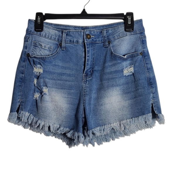 LUVAMIA Denim Jean Shorts Frayed Hem High Rise Rise Cotton Size Medium - Picture 1 of 15